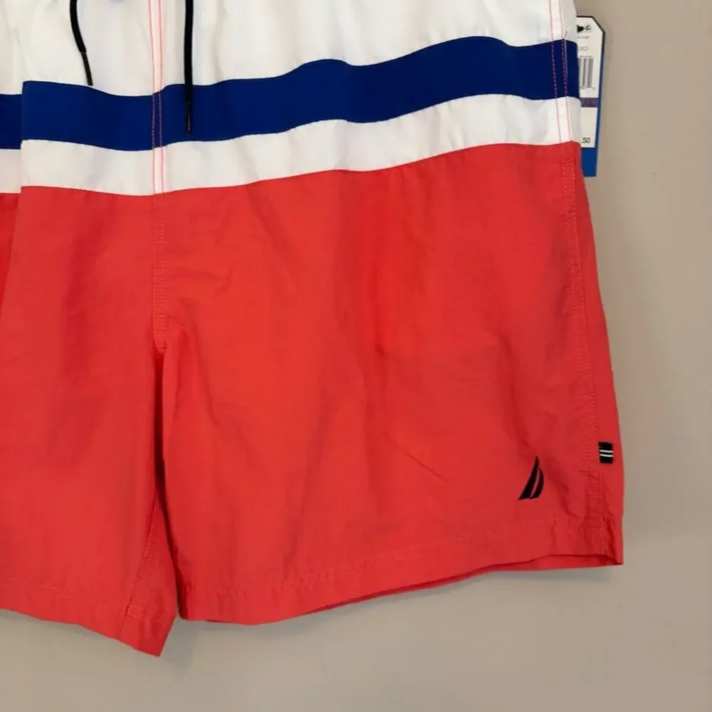 Nautica Men's Colorblock Elastic Waist Quick Dry Swim Trunks Shorts Size XXL‎